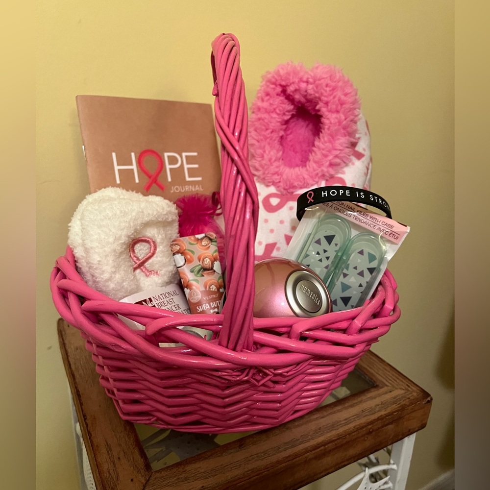 Pink Breast Cancer Awareness Gift Basket, Slippers & Socks & Massager and more!